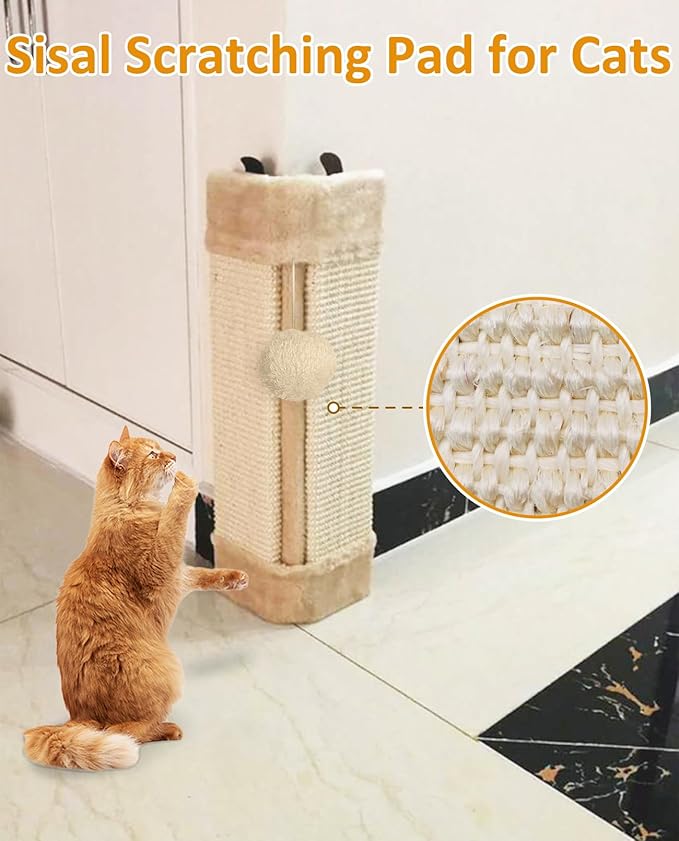 BNOSDM 3 Pack Corner Wall Cat Scratcher Corners Pet Scratch Pad for Cats Vertical Scratching Board Sisal Protector Furniture Pet Wear Resistant Mat for Door Sofa (Beige)