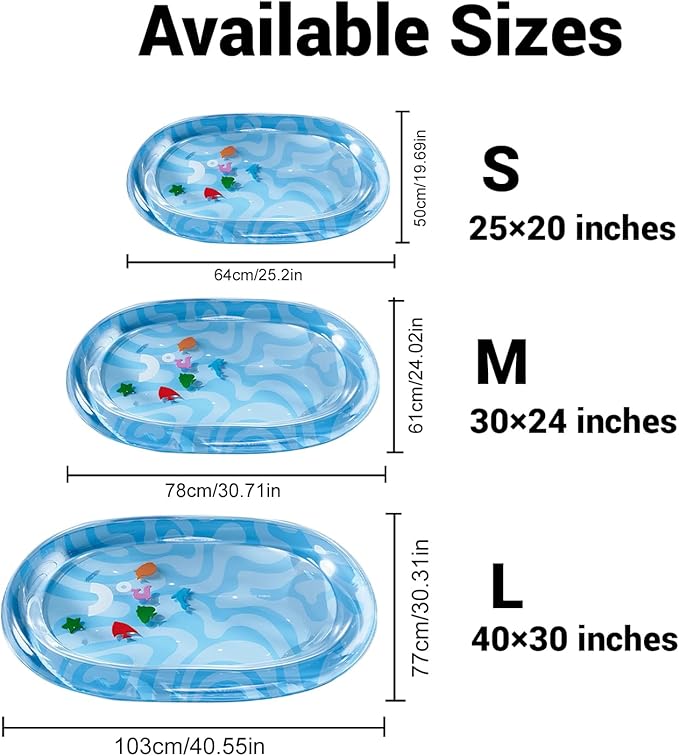 DHorse Pet Water Bed,Thickened Sensory Water Playmat for Dogs Cats with Fish Toys,Cooling Mat,Puncture Proof Cooling Mat,Washable Inflatable Playmat,Summer Indoor Interactive Pet Toys (Blue A,Large)