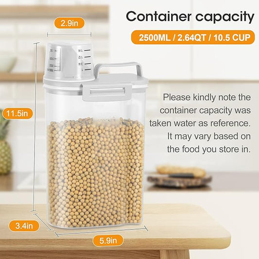 TBMax Rice Storage Container 2 Pack, Plastic Kitchen Pantry Food Storage Container with Cup, Small Pet Dog Cat Food Container Dispenser