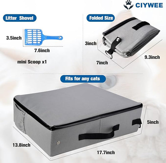 Portable Travel Cat Litter Box for Cats with Lid,Leak-Proof Waterproof Foldable Kitty Litter Box, for Cat Travel Essentials, Hotel, Airplane and Other Outdoor Use(Grey)