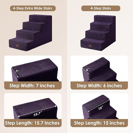 EHEYCIGA Dog Stairs for Bed 20" H, 4-Step Extra Wide Dog Steps for High Bed, Pet Steps for Small Dogs and Cats, Non-Slip Balanced Pet Ramp Indoor, Purple