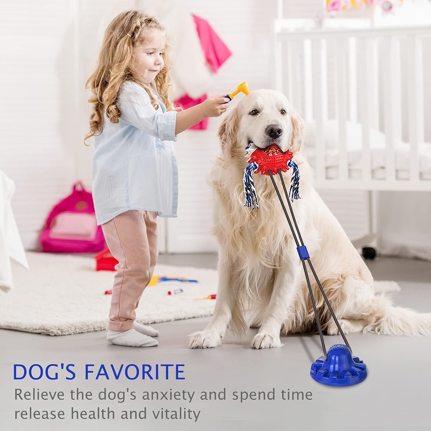 Aggressive Chewer Dog Toys - Rope Toys with Suction Cup, Teething Treats & Puzzle Food Dispensing Ball (Navy Blue)