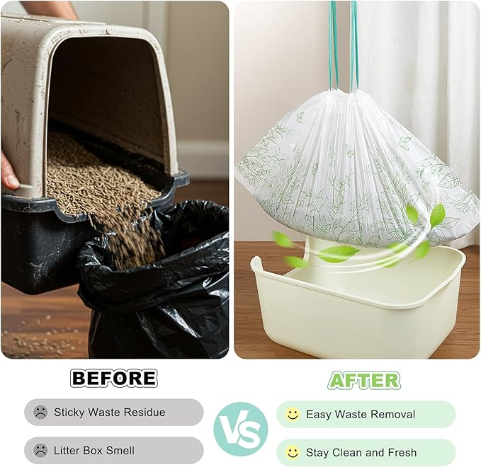 Bienbee Litter Box Liners, 30 Pack 36" x 19" Large Size Cat Litter Bags Extra Thick Cat Box Liners Easy Cleanup Tear Resistant Heavy Duty Cats Litters Pan Liner with Drawstring Pet Cats Supplies