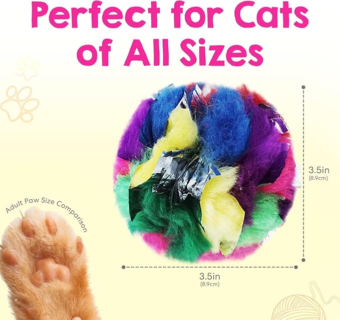 Jumbo Cat Crinkle Ball Toy – 1-Pack of 3.5" Interactive Indoor Kitten & Cat Toy – Soft, Sparkle, Lightweight, Safe for Play–Irresistible Crinkly Sound for Active, Suitable for Larger Cats