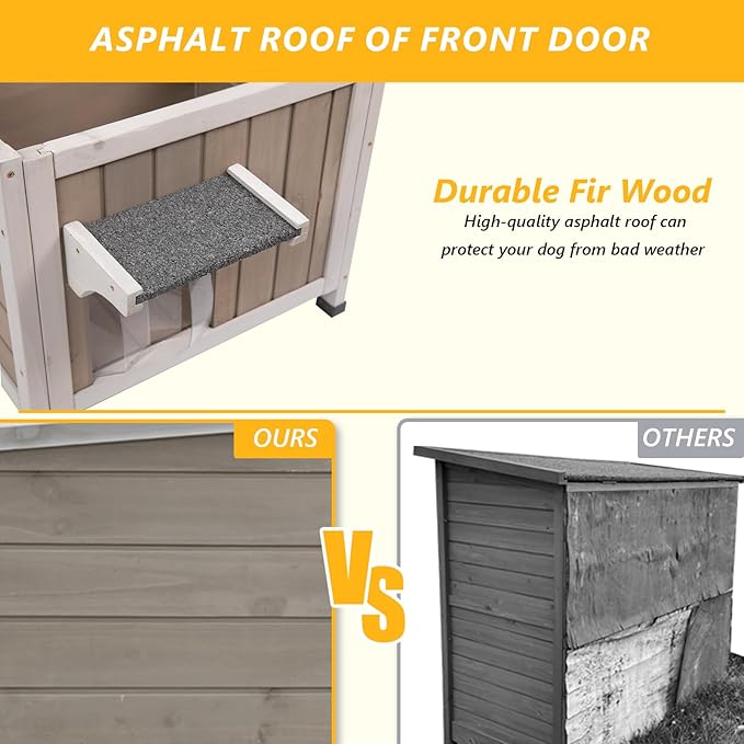 22.44" L Cat House,Feral Cat Shelter for Summer Cats,Outdoor Weatherproof Cat Enclosure with Openable Asphalt Roof & 2 Escape Doors for Small Cats,Suit for 1-2 Cat,Grey