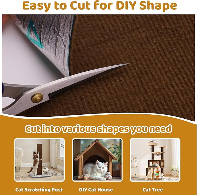 Cat Scratching Mat Self-Adhesive, 78.7"x15.8" Trimmable Cat Scratch Furniture Protector, Durable Cat Scratch Pad for Couches, Cat Trees, Walls, Easy to Install for Cat Owners