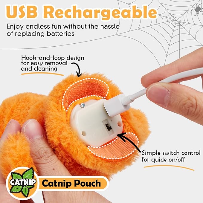 Halloween Catnip Toys, Flapping Pumpkin Catnip Toy, Interactive Kitten Exercise Toys for All Cat Breeds Play Alone, Never Boredom