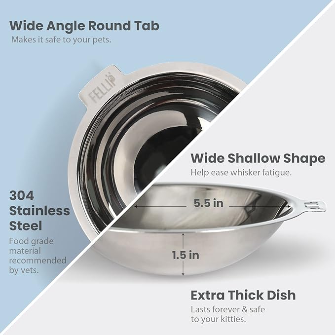 Felli Oblik Elevated Cat Bowl Removable Stainless Steel Wide Dish for Dry Wet Food Feeding & Dishwasher Clean, Slanted Whisker Fatigue Friendly Metal Plate + Acrylic Base Non Slip (0.5Cup Sapphire)