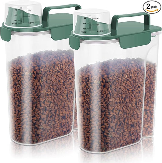 5lbs Cat Dog Storage Container Portable with Upgraded Large Spout and Cup, Plastic Pet Food Dispenser BPA-Free for Small Animal Kibble, Bird Seed, Oatmeal, Rice, Flour, Brown Sugart-2 Set Royal Green
