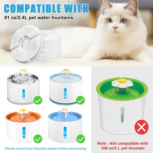 Cat Water Fountain Filter Replacement, 4 Pcs Cat Fountain Filters with 3-Filtration System, Round Cats Carbon Filters Compatible with 81oz /2.4L Round Automatic Pet Fountain Water Dispenser