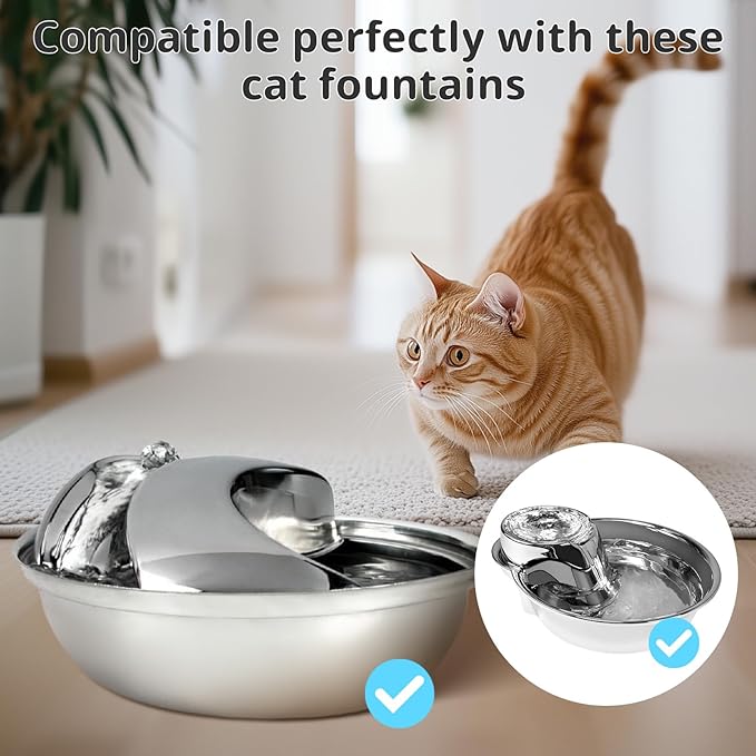 Cat Water Fountain Filters, 3 Pack Replacement Filters for Ceramic & Stainless Steel Fountains Automatic Pet Fountain Dog Water Dispenser (3 Pack)