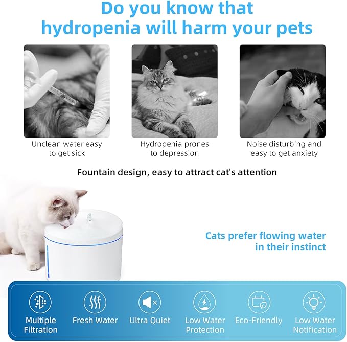 DOGNESS D06 Cat Water Fountain with Filter, Keep Water Fresh Automatic 3.2L Large Capacity Ultra Silent Removable Fresh Cat Water Dispenser for Dogs, Cats, Birds (3.2L White)