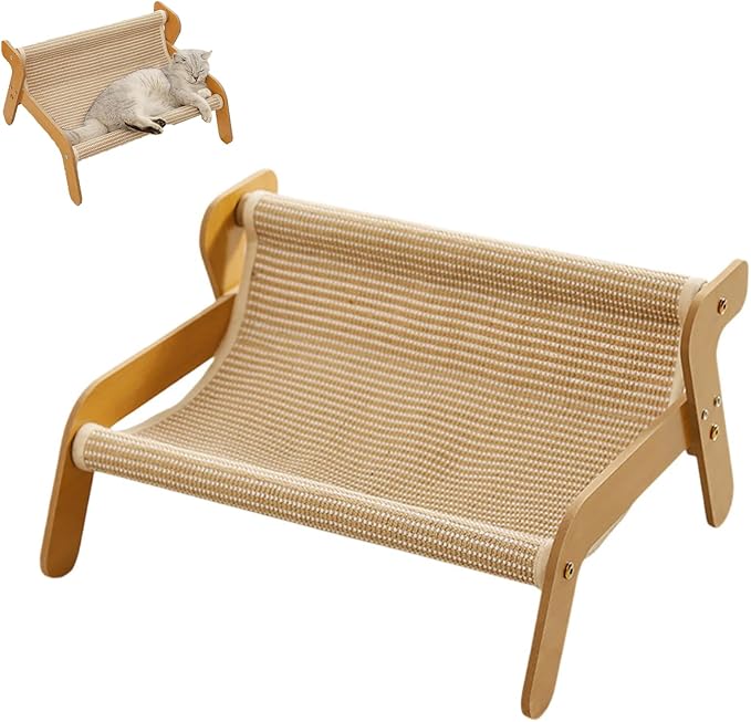 The Claw Lounge, Cat Sisal Chair, 2 in 1 Cats Hammock Lounge, Wear-Resistant Scratching Pad Lounge Chair, Cat-Friendly Summer Breathable Fabric for Indoor Cats (Linen)