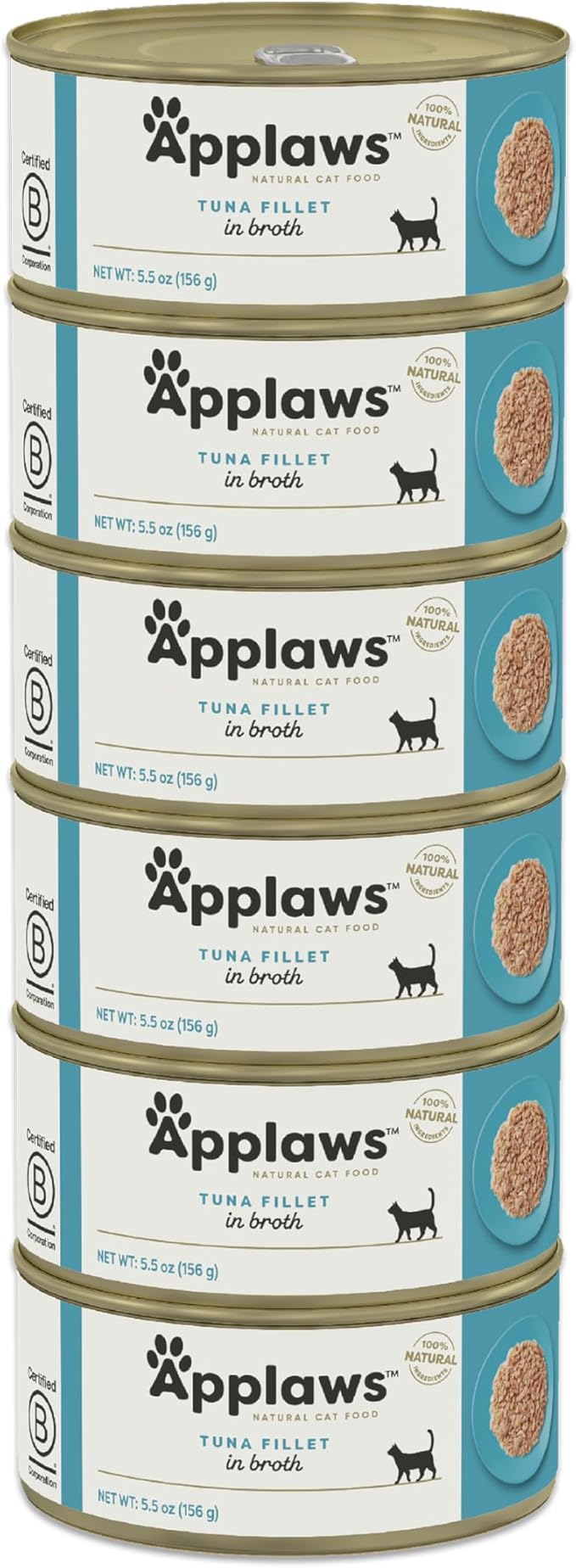 Applaws Natural Wet Cat Food in Broth, Limited Ingredient Canned Wet Cat Food, No Additives, Made with Natural Ingredients, Tuna Fillet Broth (6 x 5.5oz Cans)