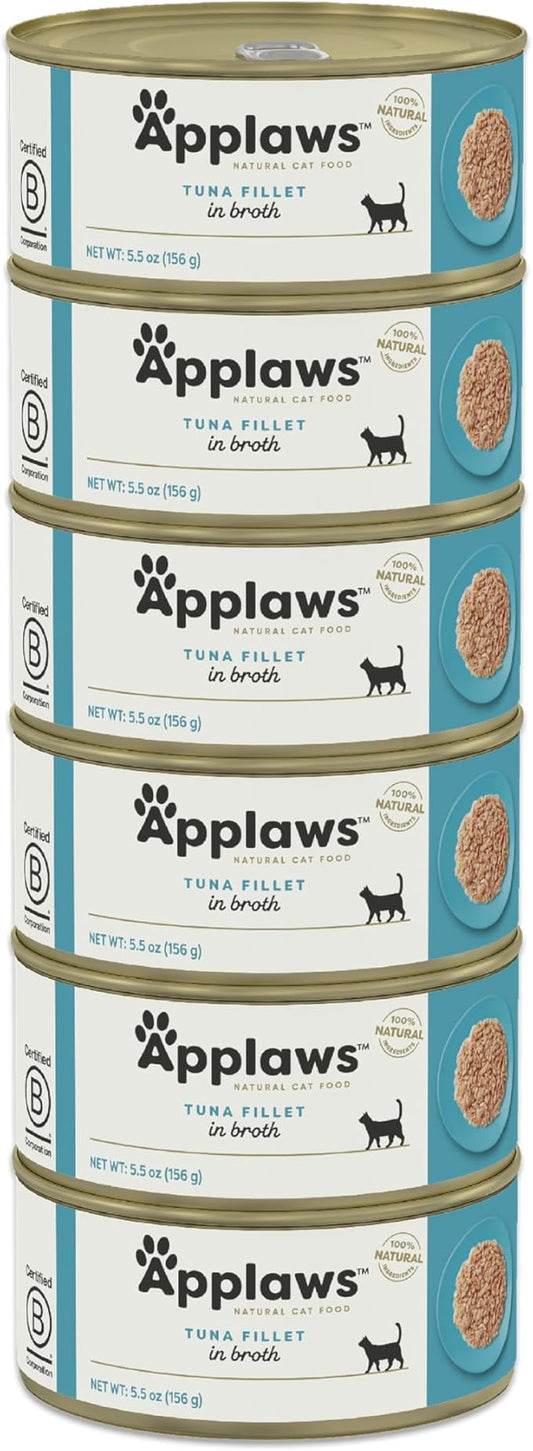 Applaws Natural Wet Cat Food in Broth, Limited Ingredient Canned Wet Cat Food, No Additives, Made with Natural Ingredients, Tuna Fillet Broth (6 x 5.5oz Cans)