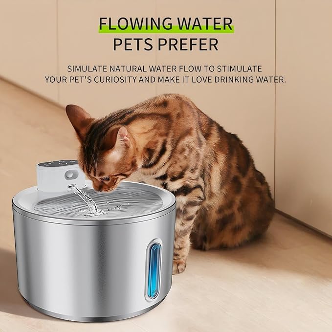 Cat Water Fountain,135oz/4L Large-Capacity Automatic Wireless Pet Water Fountain, Food-Grade Stainless Steel,Intelligent Water Sensing,2 Replaceable Filter Core, Multi-Pet Households