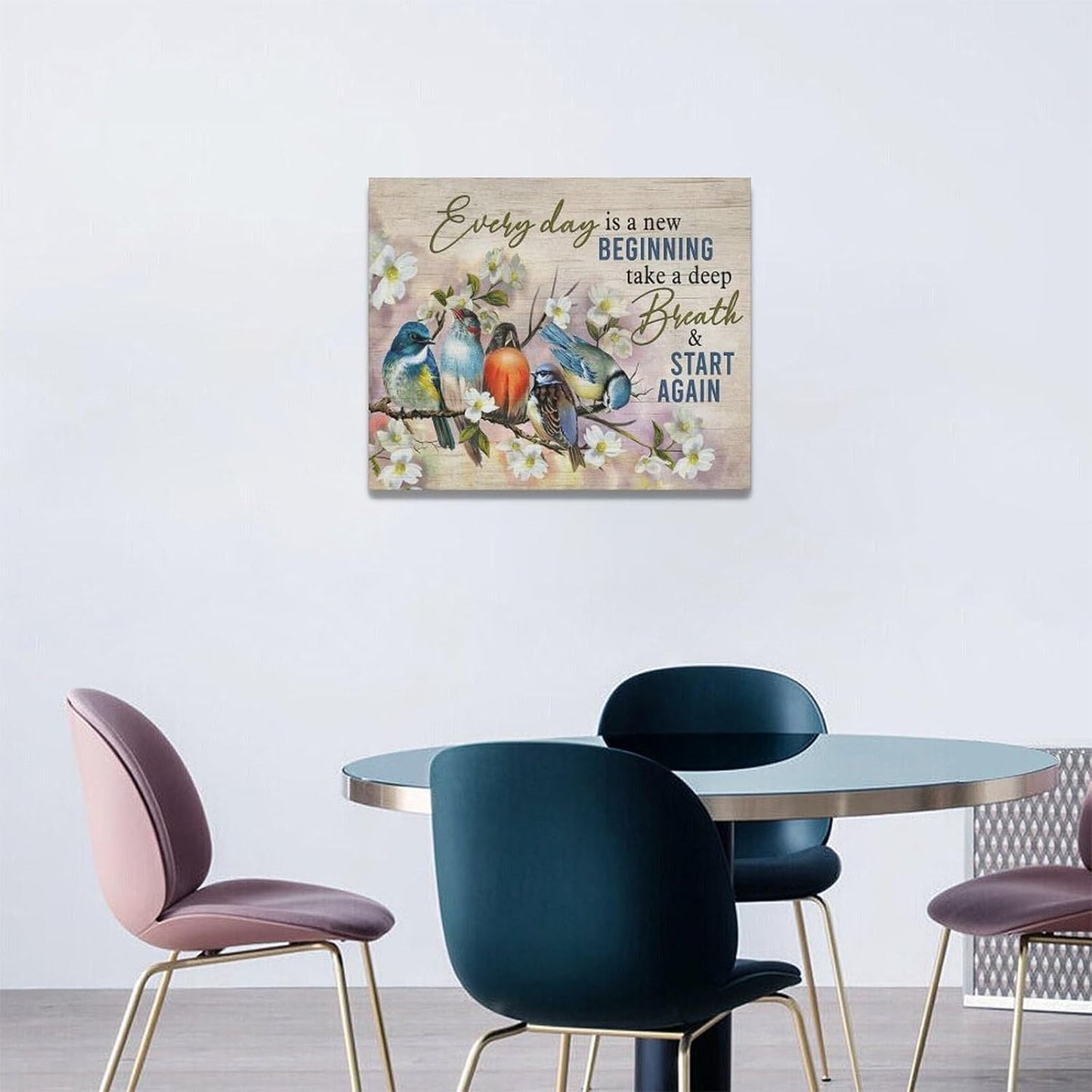 Bird Wall Art Farmhouse Flower Branch Pictures Rustic Country Birds Wall Decor Floral Canvas Print Painting Artwork for Bathroom Living Room Bedroom 16"x20"