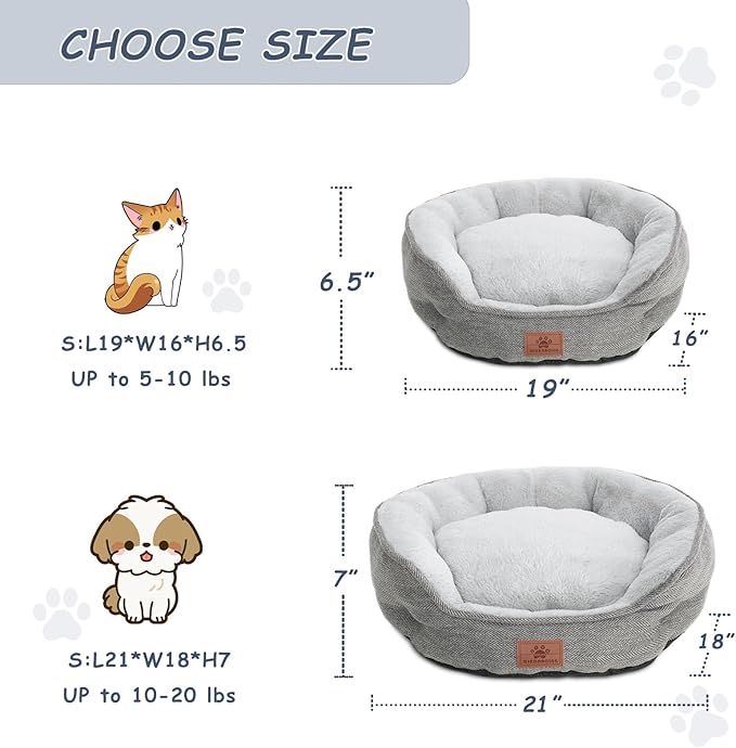 Cat Beds for Indoor Cats, Dog Bed for Small Dogs Breeds, Soft Kennel Bed, Comfy Durable Pet Sleeping Bed, Washable Roun Cat Bed & Non-Slip Bottom, Size 21" L x 18" W x 7" Th