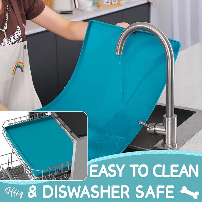 MateeyLife Silicone Cat & Dog Food Mat for Floors Waterproof, Anti-Slip Dog Bowl Mats for Food and Water, Pet Feeding Mats with Lip to Prevent Spills, Pet Placemat for Messy Drinkers to Protect Floors