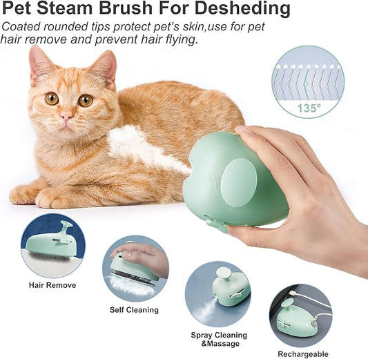 Cat Steam Brush for Shedding,Self Cleaning Cat Brush with Steam,Rechargeable Pet Steam Brush,Mist Brush Comb for Indoor Cats,Cat Hair Brush,Steamy Cat Brush for Short&Long Haired Pets.(Green)