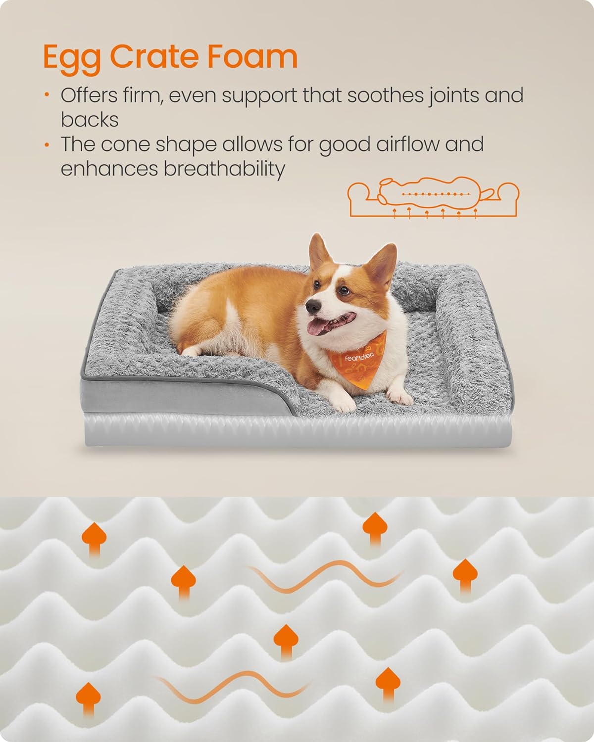 Feandrea Orthopaedic Dog Bed for Medium Dogs, Waterproof Dog Sofa Bed with Removable Washable Cover, 28 x 23 x 6.5 Inches, Dove Gray UPGW251G01