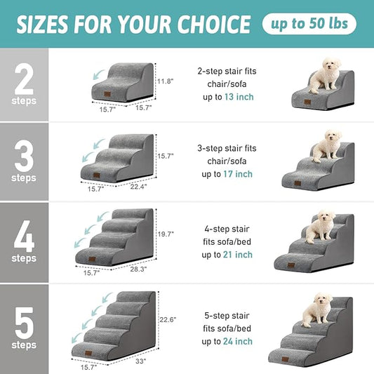 Dog Stairs for Small Dog 22.6" H, Curved Pet Step for Puppy, Older Cat, Medium Pet Ramp for High Bed, Ladder with High Density Foam, Durable, 5 Step, 15.7x33x22.6 inch, Grey