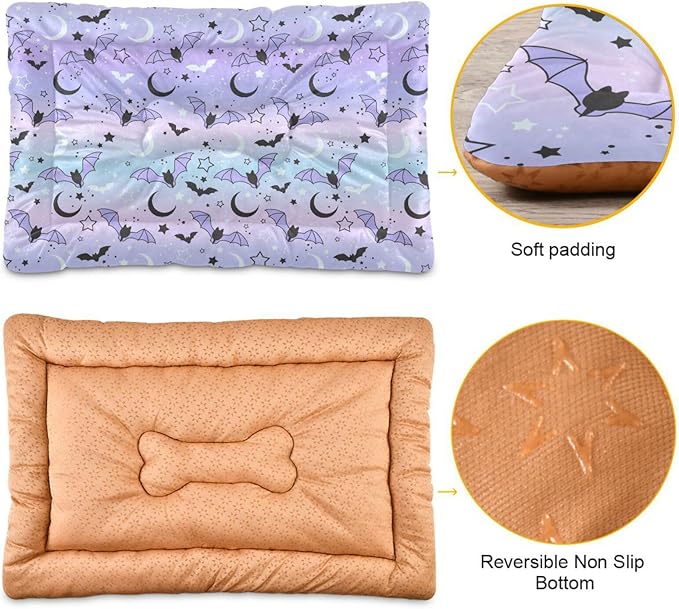 Pet Bed Purple Bat Moon Dog Bed Mat Absorbing Non Slip Pad Pet Sleeping Mat for Small, Medium, and Large Dogs Puppy Cat 36 in x 24 in