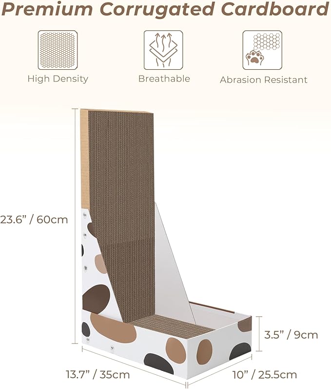 ComSaf Cat Scratching Board, Vertical Cat Scratcher for Indoor Cats, L Shaped Cat Wall Scratcher, Cardboard Cat Scratch Pad Lounger with Box Collecting Scraps, Protect Furniture Couch