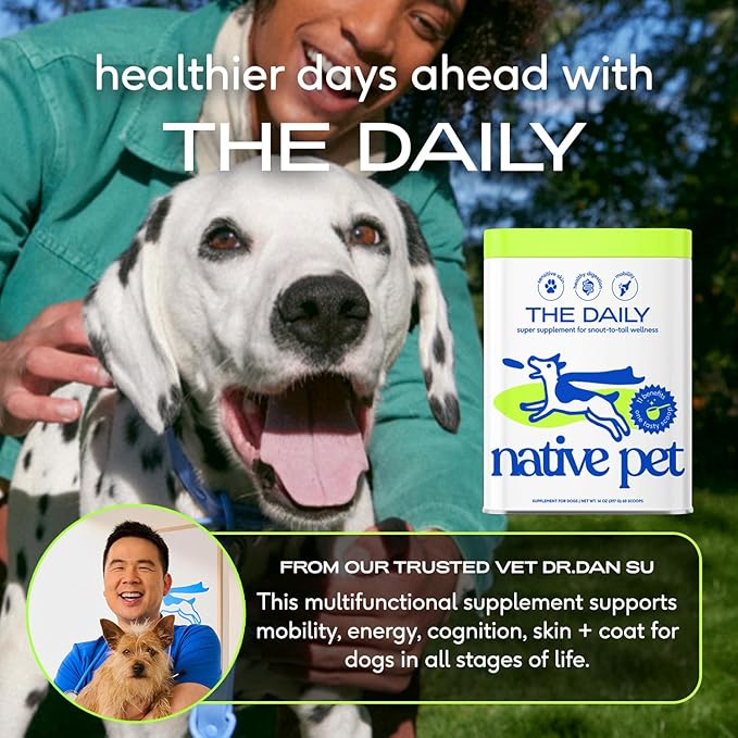 Native Pet Dog Vitamins & Supplements - 11-in-1 Multivitamin Powder for Dogs Food Topper - Collagen, Glucosamine, Probiotics, Omega & More- Supports Healthy Gut, Mobility & Overall Health -60 Scoops