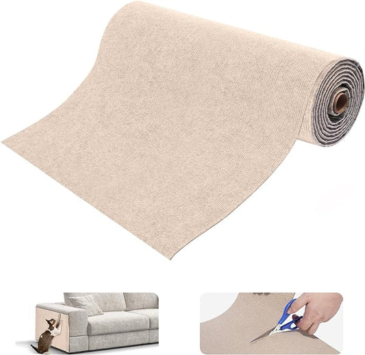 Uranshin Trimmable Cat Scratch Mat pad Self-Adhesive Cat Scratching Post Carpet Covered 78.7"x15.8" Cat Tree Shelves Replacement Parts cat Furniture Protector for Couch Wall (Khaki)