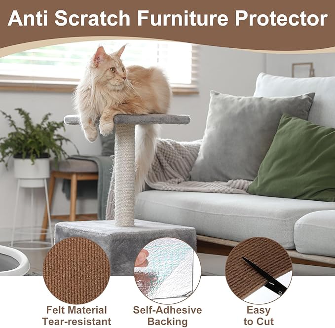 uxcell Self-Adhesive Cat Scratching Mat, 1 Roll 236" x 236" Couch Protector from Cat Claws for DIY Sofa, Wall, Doors, Cut Anti Cat Scratch Pad Carpet Mat, Brown