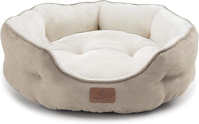 Bedsure Dog Beds for Small Dogs - Round Cat Beds for Indoor Cats, Washable Pet Bed for Puppy and Kitten with Slip-Resistant Bottom, 20 Inches, Camel