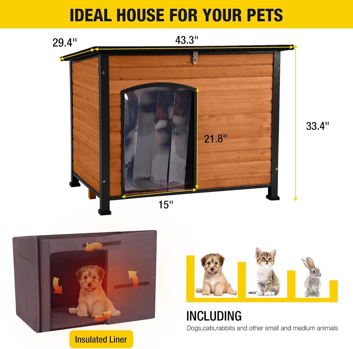 Aivituvin Dog House Outdoor & Indoor Dog Kennel with Insulated Liner for Winter Waterproof Large Dog Cage for Small & Medium & Large Dogs,Unique All-Around Iron Frame