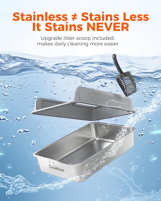 XXXL Stainless Steel Cat Litter Box with Lid 28.1''×20.5''× 10.1” Extra Large Metal Cat Litter Box for Big, Multi Cats, Anti-Leakage & Non-Stick Metal Pan, Easy to Clean, Durable (Dark Grey