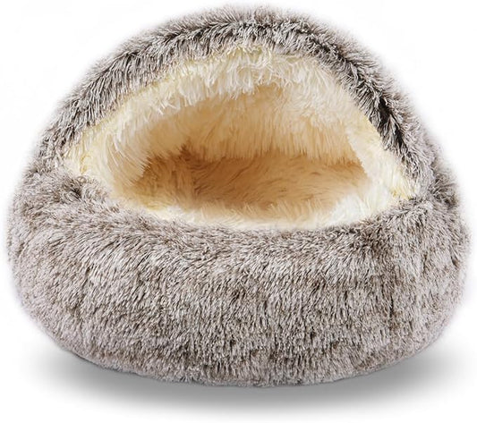 Cat Beds for Indoor Cats,Cat Cave for Puppy and Kitty,Calming Small Dog Bed for Small Dogs with Cover Cave,Cozy Warming Fluffy Washable Anti-Slip Pet Sleeping Bag (20 * 20inch,Khaki)