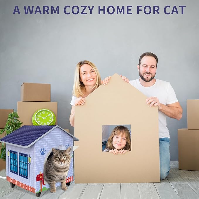 Heated Cat Houses for Indoor/Outdoor Cats with Elevated Heated Cat Bed Providing Safe Feral Cats, Easy to Assemble