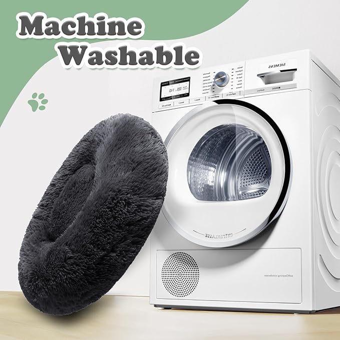 JOLLYVOGUE Dog & Cat Bed, Calming Anti-Anxiety Pet Bed for Small Dogs, Fluffy Donut Cushion for Small and Medium Pets (23")