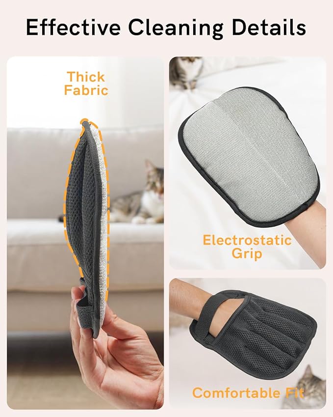 2025 Newly Upgraded Pet Hair Removal Gloves for Cats & Dogs, Electrostatic Grooming Gloves for Pet Hair, Five-Finger Reusable Pet Hair Remover Tool for Clothes, Bed, Couch, Carpet, 1 Pcs