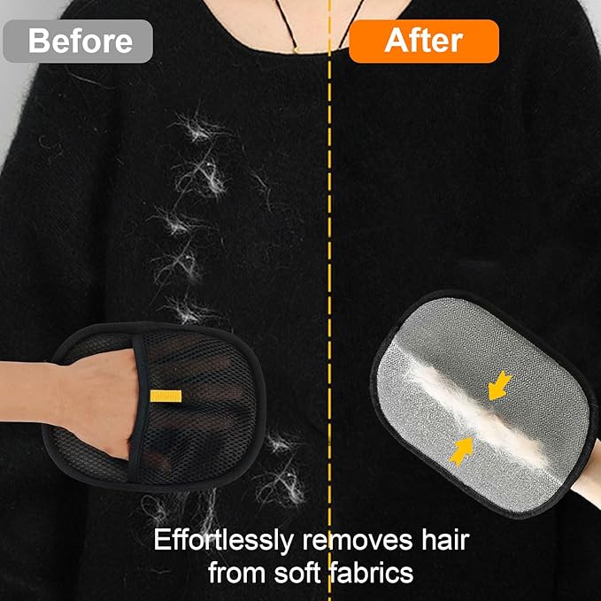 2 Pcs Pet Hair Removal Gloves，Electrostatic Pet Hair Remover,Reusable Cat & Dog Hair Remover for Couch, Furniture, Bed (Black)