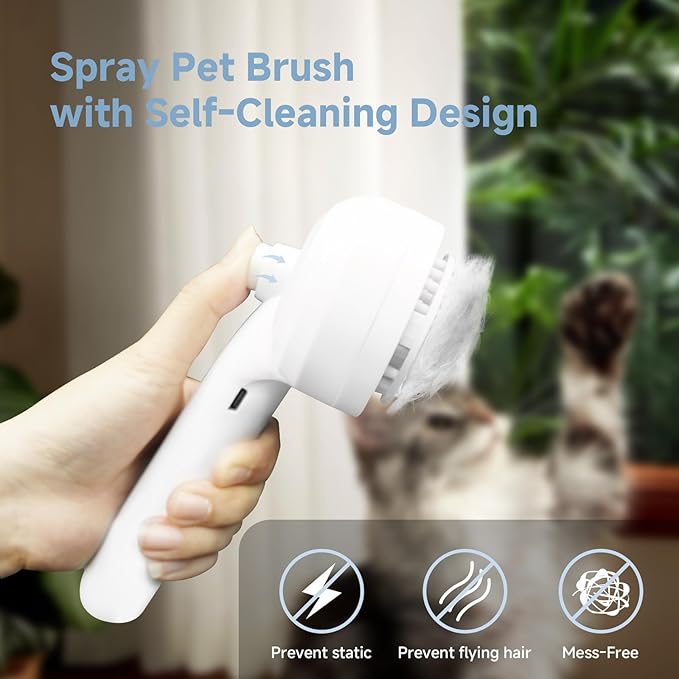 Cat Steam Brush,4-in-1 Spray Hair Removal Dog Brush for Shedding & Grooming with UV Light, Anti-Static Pet Spray Comb with One-Click Release Button