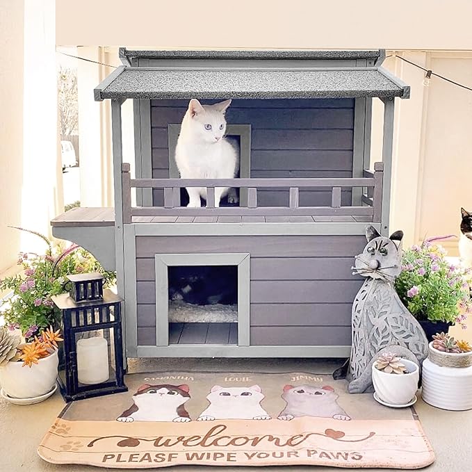 Aivituvin Cat House Indoor 2 Story Feral Cat Shelter for Winter Outdoor Large Size Cat Enclosure for Multiple Cats