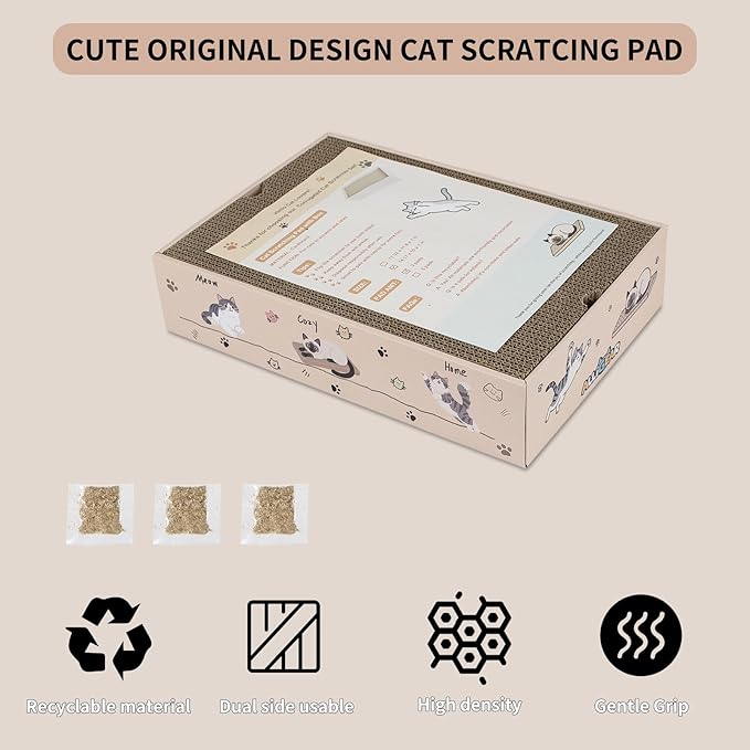 Cat Scratcher Pad with Box 3-Pack/5-Pack, Large & Medium Size – Reversible Corrugated Cardboard with Catnip: Durable Scratching Pads for Kittens & Adult Cats