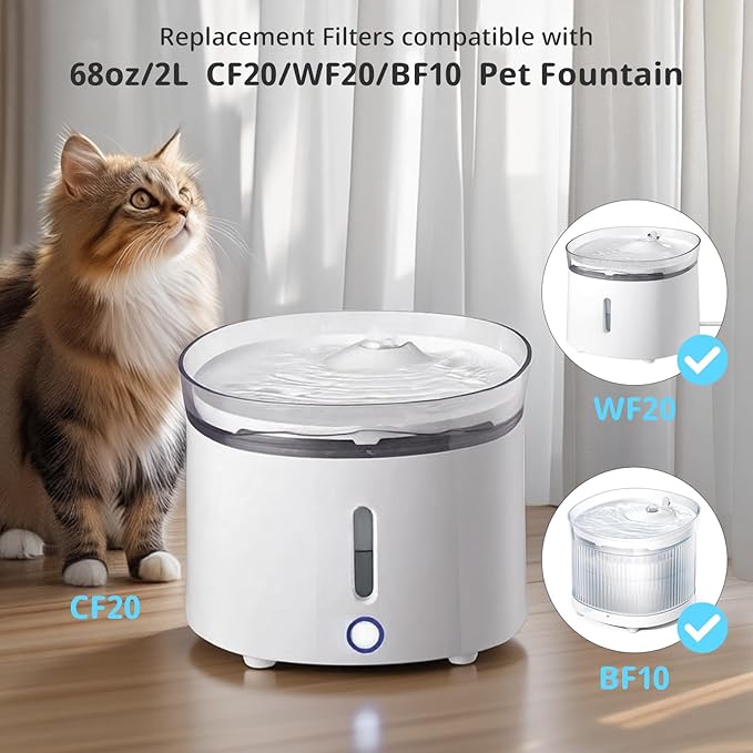 3 Pack Cat Water Fountain Filter, Replacement Filters for WF20/CF20 Wireless Pumps Cat Water Fountain,Triple Filtration System (3 Pcs Sponges)