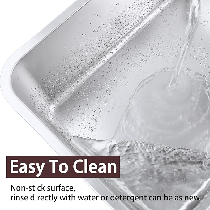 Stainless Steel Cat Litter Box for Adult Cats or Kitty/Kitten 23.6"x15.8"x8" Rust-Proof, High Side, Non Stick, No Smell, Easy to Clean Metal Cat Litter Box