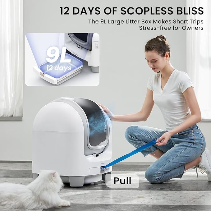 Large 70L Open-Top Self-Cleaning Litter Box for Cats, PET MARVEL Automatic w/App Control & Safety Protection, Multi-Cat Home Use, Easy Disassembly & Waste Bags (Model C1)