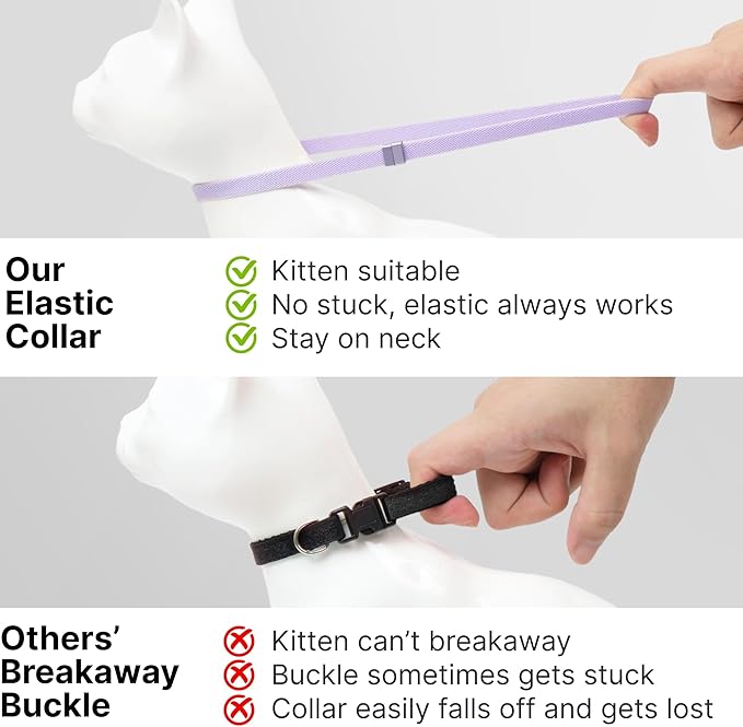 Safety Cat Collar - U.S. IDA Gold Award Design, Stretchy Elastic Quick Release Non Breakaway Cat Collar Light Weight for Kitten All Small Medium Large Cats (Burgundy, S (5.9-11.8 inch))