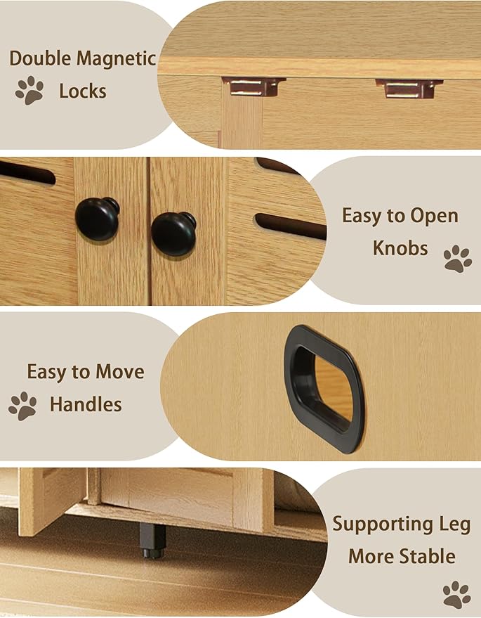 DINZI LVJ Litter Box Enclosure for 2 Cats, Hidden Litter Box Furniture with Double Rooms, Dual Pet House with Good Ventilation, 47.2" Hidden Cat Washroom, Wooden Cabinet, Easy Assembly, Natural