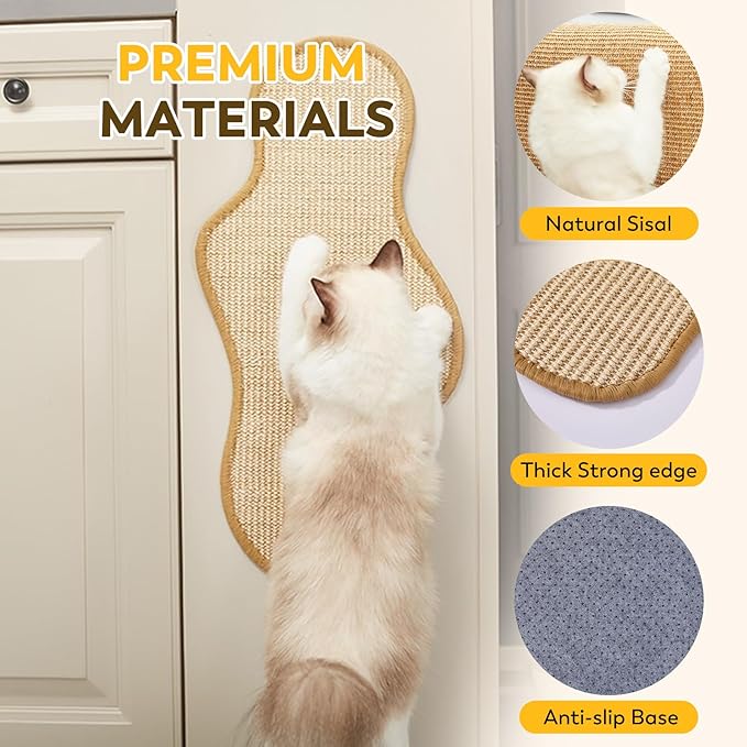 Sisal Cat Scratcher Mat with Sticky Tapes, 23.6" x 11.8" Cat Scratching Carpet for Indoor Cats, Horizontal Cat Scratcher for Cat House, Scratching Posts, and Couch Protection(Cactus)