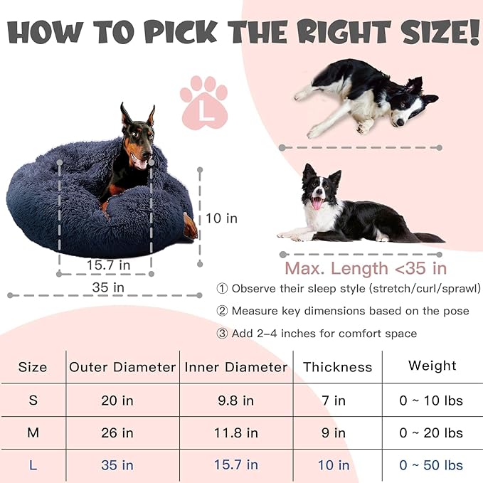 Himax Dog Beds for Large Dogs, Donut Dog Bed with Blanket Attached, Calming Dogs Beds Washable (20"/26"/35") Grey