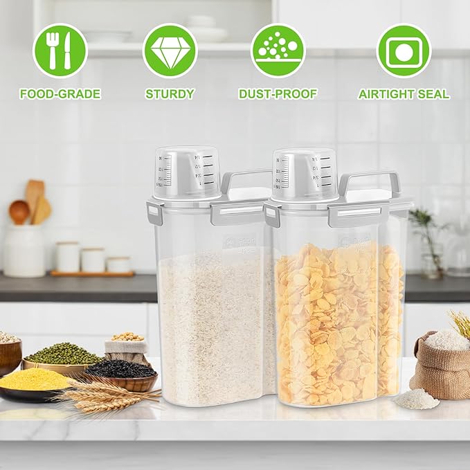 TBMax Rice Container 2 Pack 5 Lbs, Small Pet Dog Cat Food Container Dispenser, Kitchen Cereal Storage Container with Cup, Perfect for Daily Use, Travel, and Portion Control